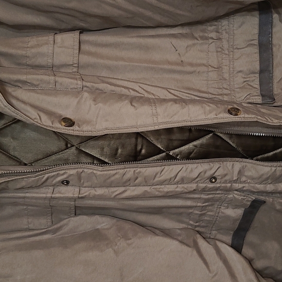 Members Only Men's Winter Coat KHAKI GREEN Snaps/Zips Quilted Lining Size XL EUC - Picture 2 of 12